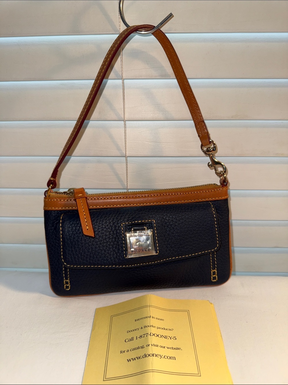 NWT Dooney & Bourke Pebble Grain Pocket Wristlet Blue/Brown